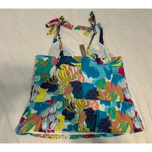 J. Crew Floral Tropical Peplum Tie Shoulder Tank Size 10 NEW - Picture 4 of 7